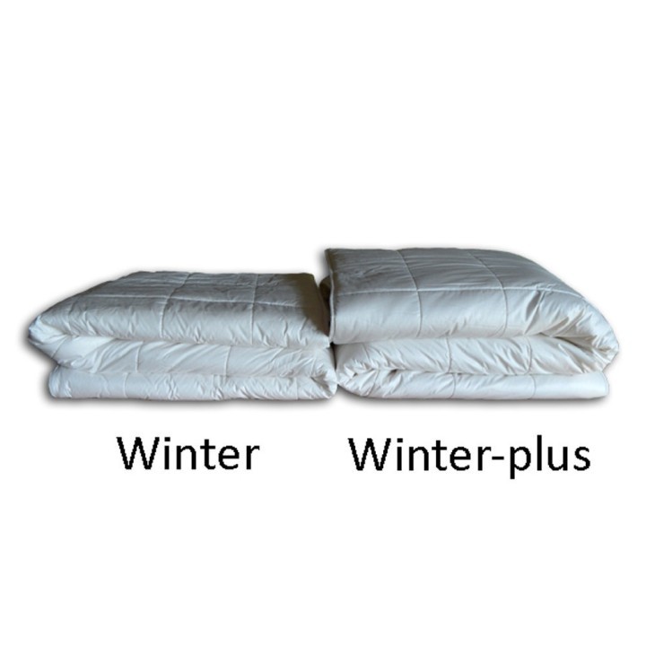 Het linkerdekbed is het hier aangeboden wasbare wollen winterdekbed. Ter vergelijk het winterplus dekbed (rechts).