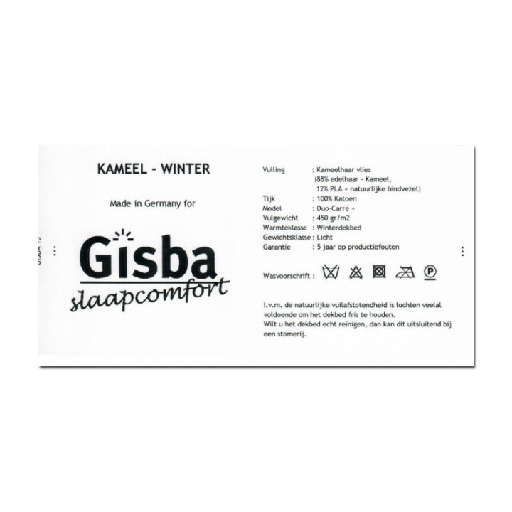 Kameelharen winterdekbed - etiket/wasvoorschrift