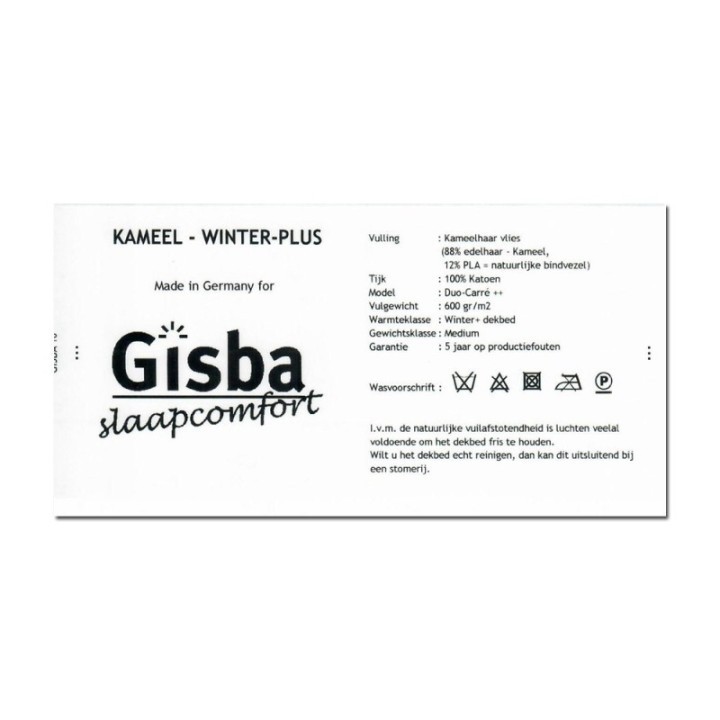 Kameelharen winter-plus dekbed -etiket/wasvoorschrift