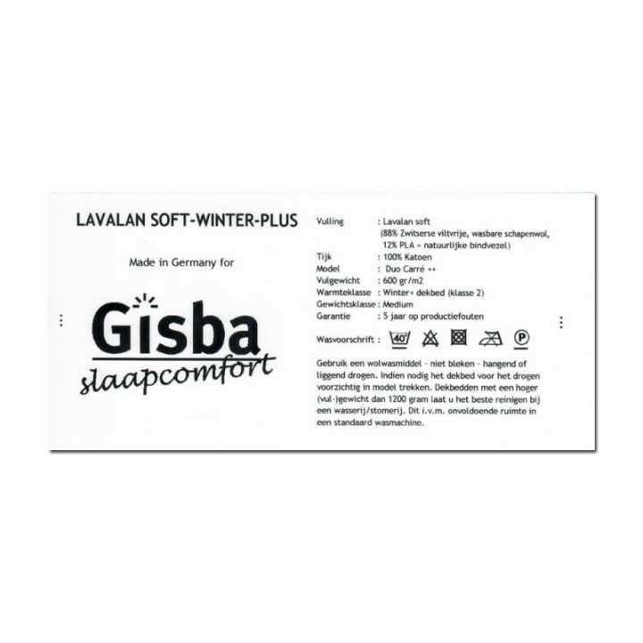 Wasbaar wollen winter-plus dekbed - etiket/wasvoorschrift
