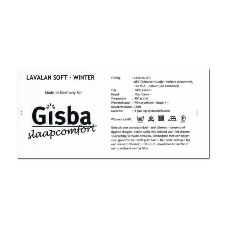 Wasbaar wollen winterdekbed - etiket/wasvoorschrift